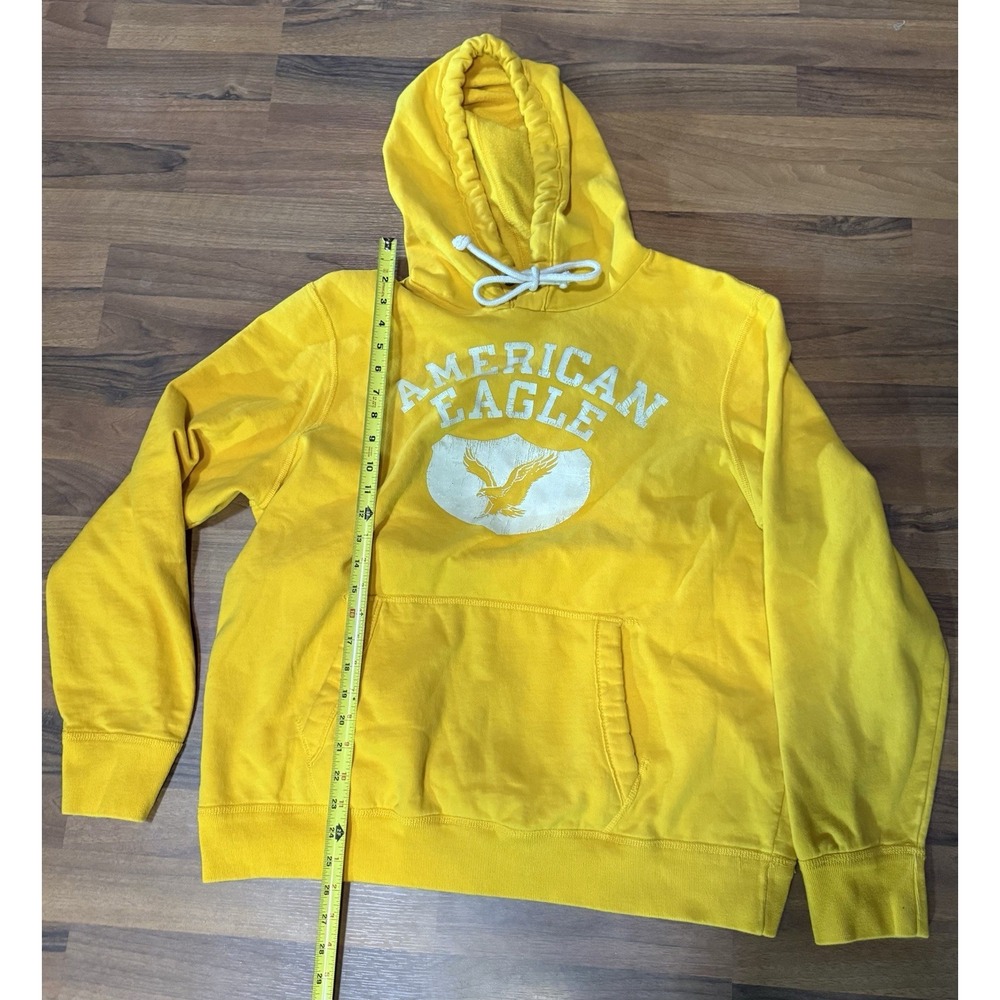 American Eagle Hoodie XL Yellow Classic Vintage Fleece Pullover Logo Sweatshirt